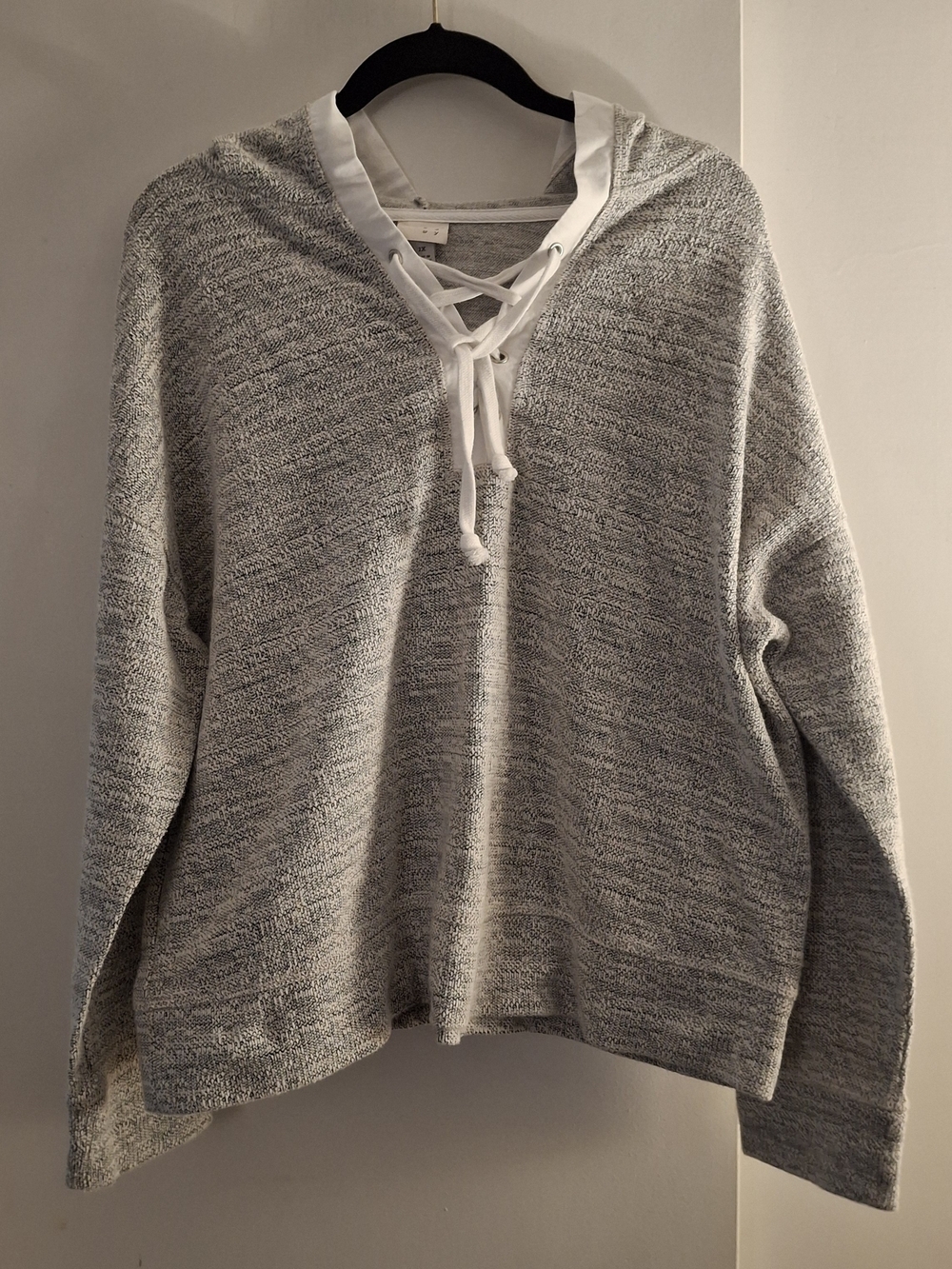 a new day Women's Gray Knit Lace-Up Pullover Hoodie
